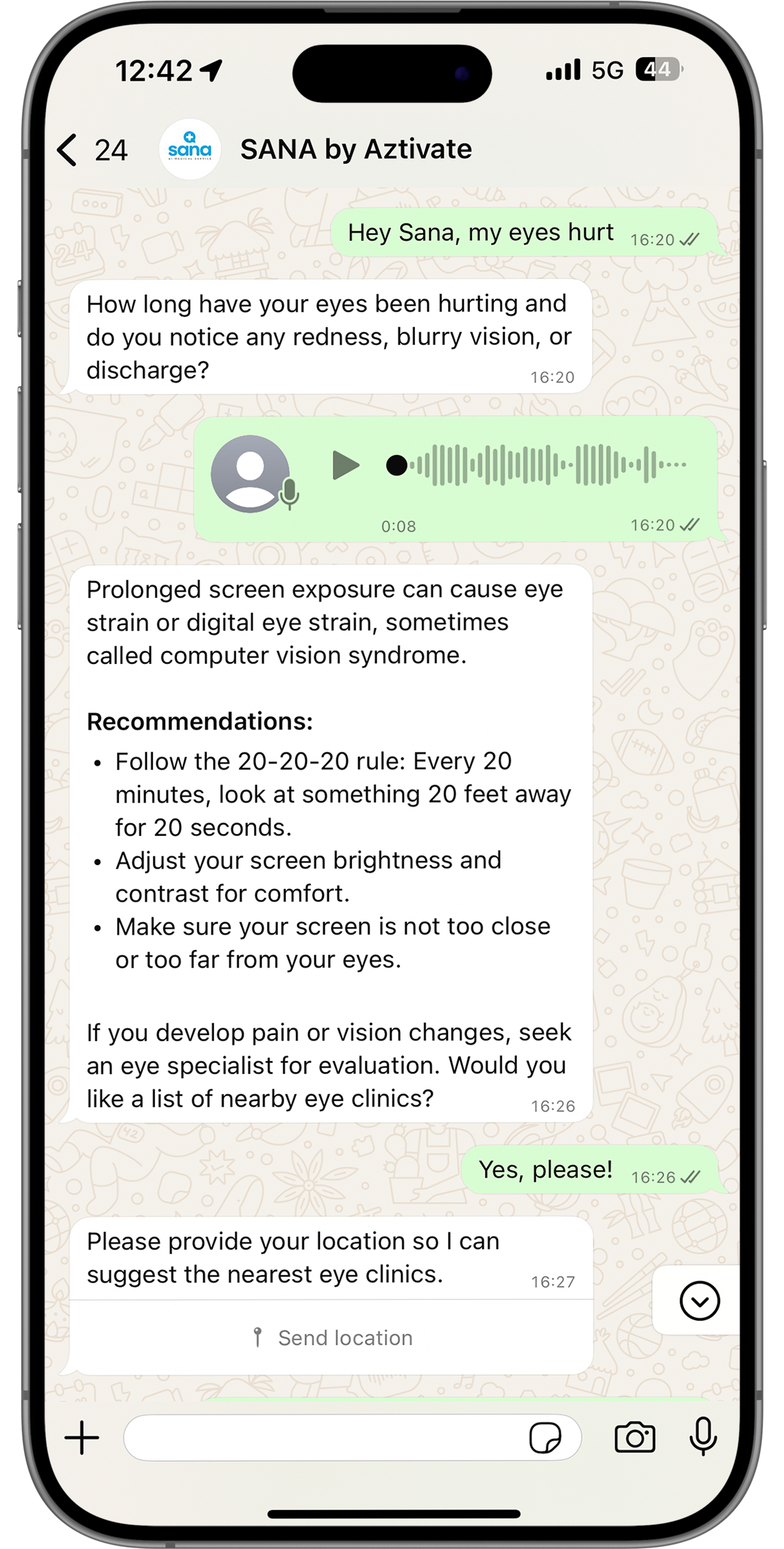 Sana App on iPhone